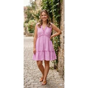 English‎ Factory Pink Ruffle V-Neck Sleeveless Babydoll Mini Dress TL594D Large